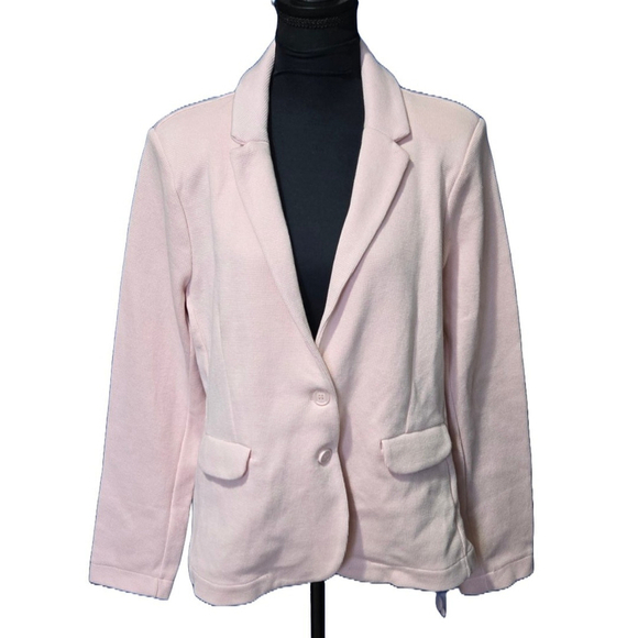 Whistles Pink Cotton Jersey Blazer 14 Slim Notch Collar Workwear Office Work NWT - Picture 2 of 8